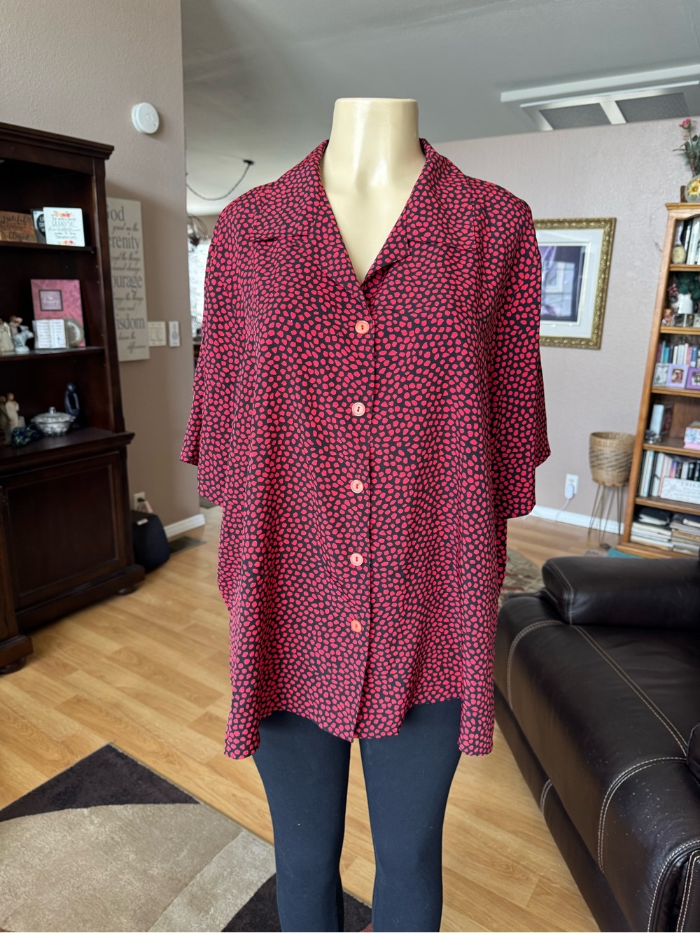 Elementz red & black print button down the front blouse-size 24